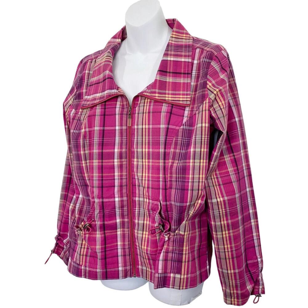 Christopher & Banks Jacket Womens Medium Plaid Full Zip Long Sleeved Preppy